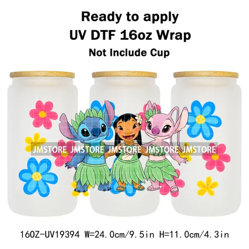Tropical Cartoon Summer Vibes Splash UV DTF Wraps Transfer Sticker Waterproof High Quality For 16OZ Libbey Glass Can Tumblers
