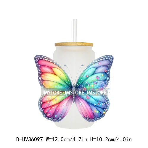 Vibrant Rainbow Butterfly Floral UV Sticker Decals For Libbey Cold Cups Mug Tumbler Transfer Stickers Durable Top Quality Labels