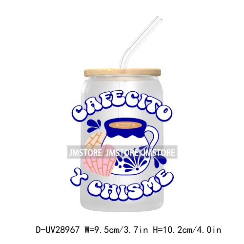 But First Cafecito Y Chisme UV DTF Transfer Stickers Decals For Libbey Cold Cups Mugs Tumbler Coquette Bow Sweet Like Pan Dulce