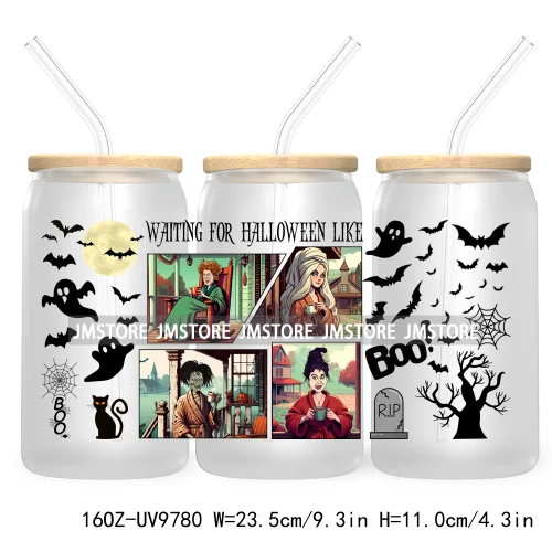 There's Some Horrors In This House UV DTF Sticker For 16OZ Libbey Glass Cup Wrap Transfer Stickers Custom Labels Boo Halloween