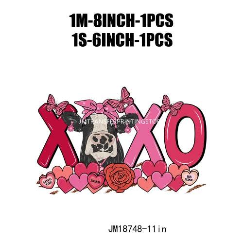 Hot Sale Western Highland Cow Pink Be Mine Heifer Valentine Printing DTF I Love Moo XOXO Heat Transfer Stickers For Hoodies