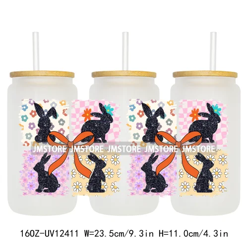 He Is Risen Christian Easter 16OZ UV Cup Wrap DTF Transfer Stickers For Libbey Glass Can Cups Tumbler Girly Happy Easter Bunny