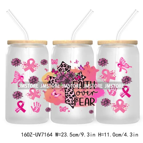 Peace Love Cure Breast Cancer Awareness Pink 16OZ UV DTF Cup Wrap Transfer Stickers For Libbey Glass Can Cups Tumbler October