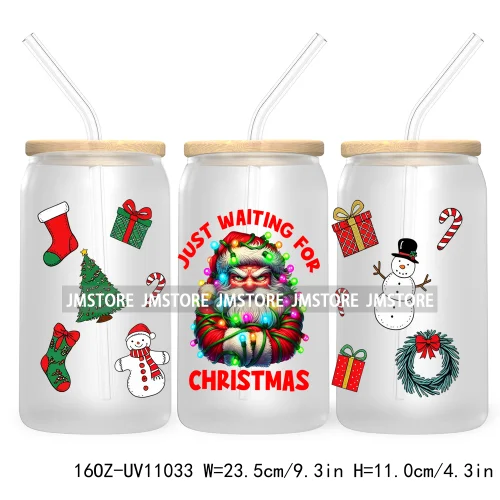 Skeleton Christmas 16OZ UV DTF Cup Wrap Transfer Stickers Durable Waterproof For Libbey Glass Can Coquette Bow Christmas Santa