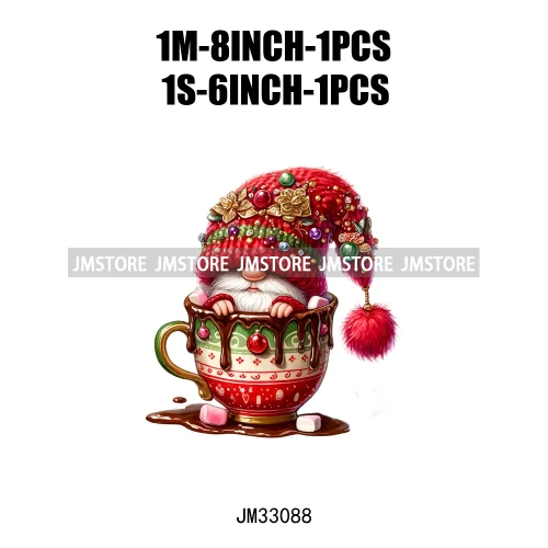 Funny Hot Cocoa Cup Festive Gnomes Wishes Candy Merry Christmas Iron On DTF Transfers Stickers Ready To Press For Sweatshirts