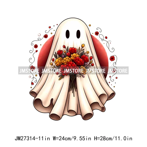 Cute Flower Ghost Bat Hey Boo Double Trouble Spooky Halloween Designs DTF Iron On Transfer Stickers Ready To Press For Clothing