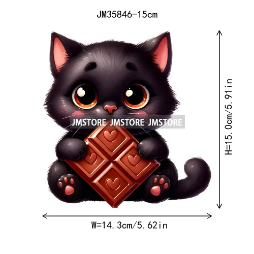 15cm 5.9in Kids Cute Flower Heart Love Valentine Black Cat Iron On Heat Transfer Sticker For Clothes Print Vinyl Washable Decal