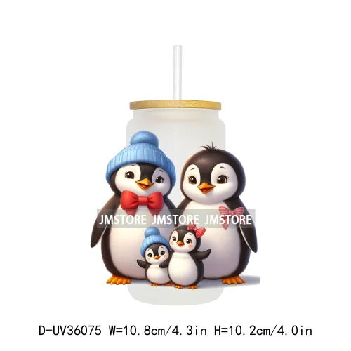 Penguin Family Coquette Bow UV DTF Transfer Stickers Decals Ready To Apply Waterproof For 16OZ Libbey Glass Can Cups Tumbler