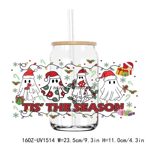 Christmas Santa Gingerbread 16OZ UV DTF Cup Wrap Transfer Sticker Custom Labels DIY Durable Waterproof Logo For Libbey Glass Can