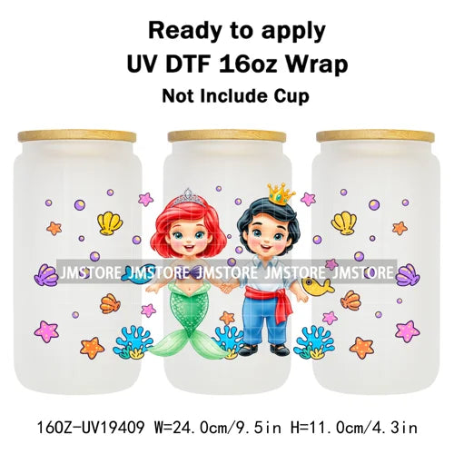 Kids Cartoon Character Flowers Butterfly 16OZ UV DTF Cup Wraps Ready To Apply Waterproof Transfer Stickers For Libbey Glass Can