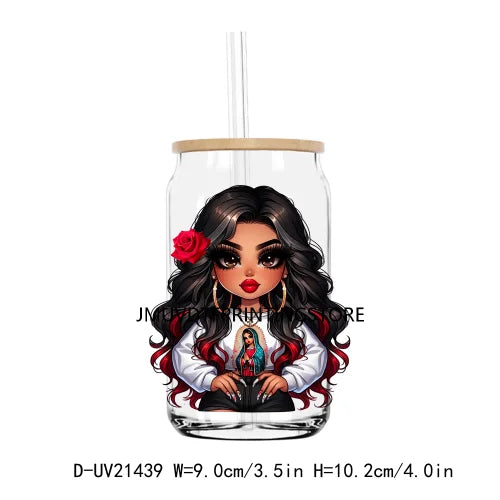 Chibi Cute Chicana Woman UV DTF Transfers Stickers Decals For Libbey Cold Cups Mugs Tumbler Waterproof DIY Logo Mexican Girls