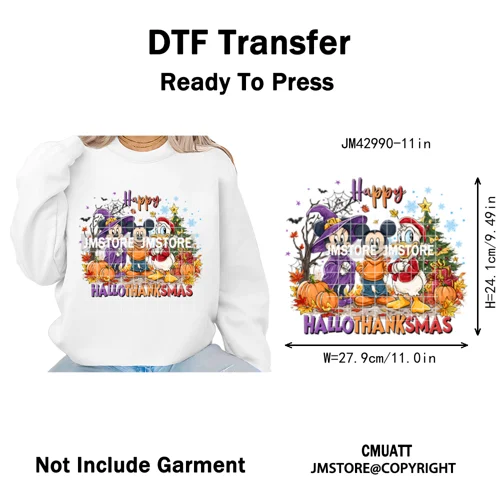 Funny Cartoon Mouse Friends Merry Christmas Movie Character Xmas Season Iron on DTF Transfer Stickers Ready to Press for Hoodies
