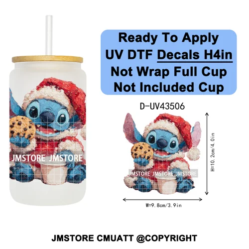 Winter Cartoon Christmas Holiday UV DTF Transfer Stickers Decals Ready To Apply Good Quality Logo For Libbey Cold Cup Mug Bottle
