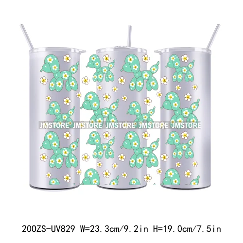 Groovy Retro Balloon Dog Coquette Bow Flowers 20OZ UV DTF Wraps Transfer Stickers Custom Waterproof Logo For Straight Tumbler