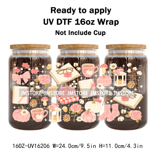 Cozy Autumn Food Fall Leaves Pumpkin 16OZ UV DTF Cup Wraps Ready To Apply Waterproof Transfer Stickers For Libbey Glass Can Mugs