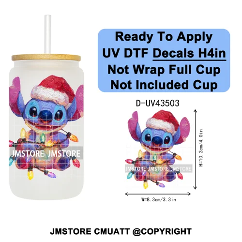 Winter Cartoon Christmas Holiday UV DTF Transfer Stickers Decals Ready To Apply Good Quality Logo For Libbey Cold Cup Mug Bottle