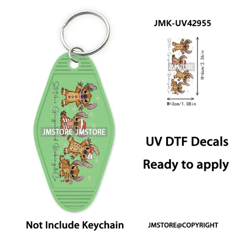 Cartoon Friends Christmas Holiday UV DTF Keychain Wraps Ready To Apply Waterproof High Quality Decals For Hotel Motel Keychain