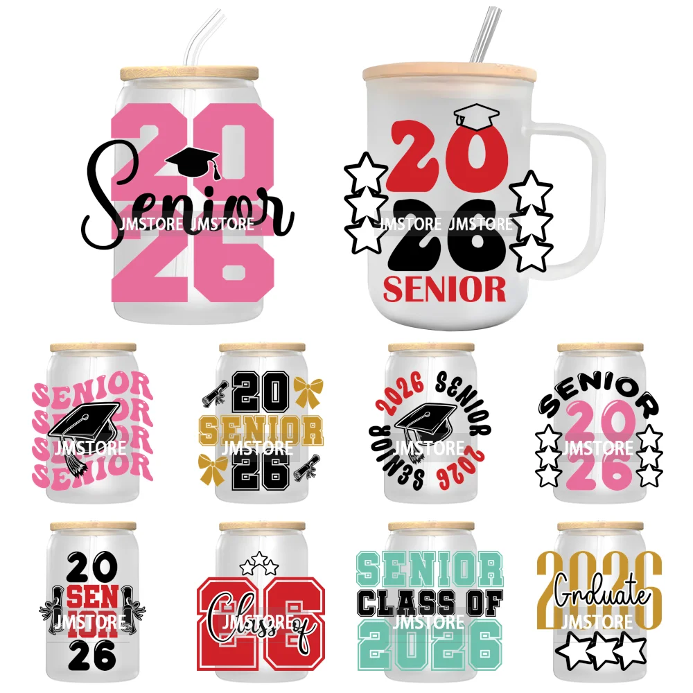 College Grad Class Of 2026 UV DTF Cup Decals Ready To Apply Transfer Stickers Durable Custom Labels For Libbey Glass Can Mugs