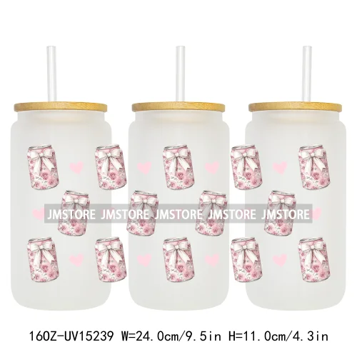 Coquette Soda Can Fruit Drink 16OZ UV DTF Cup Wraps Ready To Apply Waterproof Transfer Stickers For Libbey Glass Can Tumblers