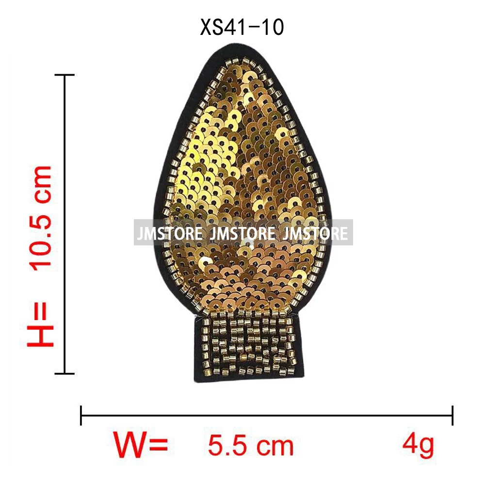 Sequin Christmas Light Bulbs Beads Decorate Holiday Vibes Chenille Applique Iron on Heat Press Patches for Sweatshirt Bags