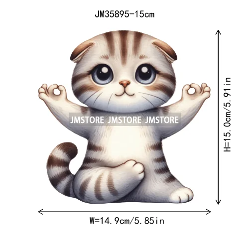15cm 5.9in Kids Yoga Kungfu Cat Iron On Transfer Stickers For Clothes DTF Printed Vinyl Thermal Appliques Washable T-Shirt Decal