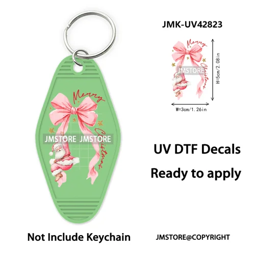 Holly Jolly Christmas Patchwork Santa UV DTF Motel Keychain Decal Ready To Ship Durable Transfer Stickers For Hotel Keychain