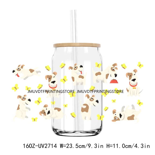 Cute Dog Treat Pet Life UV DTF Sticker For 16OZ Libbey Glass Cup Can Wrap Transfer Sticker Custom Labels DIY Logo Cat Mom