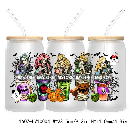 Halloween Coffee Cups UV DTF Sticker For 16OZ Libbey Glass Cup Can Cartoon Princess Wrap Transfer Stickers Custom Labels Logo