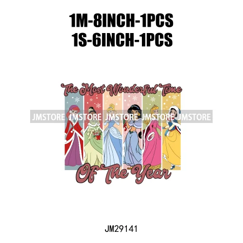 Cartoon Princess Jolly Tis The Season Christmas Party Best Day Ever Iron On DTF Transfers Stickers Ready To Press For T-shirts