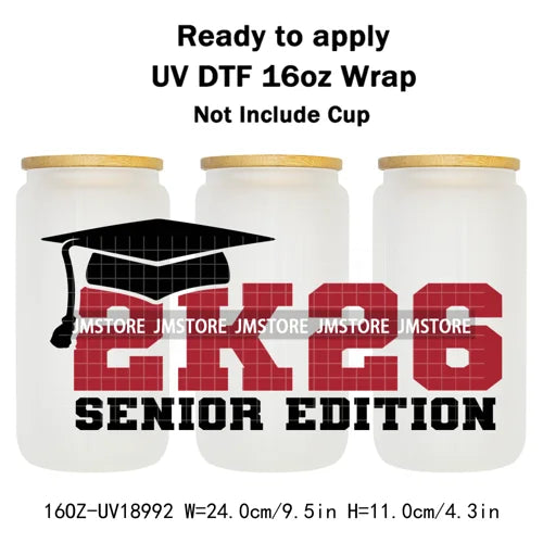 High School Senior Coquette Bow 16OZ UV DTF Cup Wraps Ready To Apply Waterproof Transfer Stickers For Libbey Glass Can Tumbler