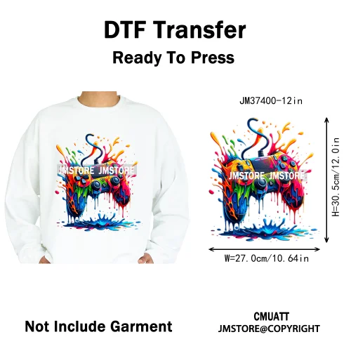 12in Hip Hop Graffiti Urban Skull Gaming Controller Game Lovers Iron on DTF Transfers Stickers Ready to Press for Hoodies Bags