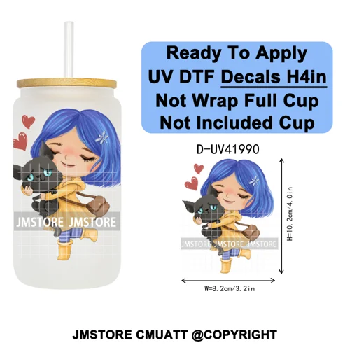 Cute Little Mermaid Cartoon Princess Festive UV DTF Transfer Stickers Decals Ready To Apply Waterproof For 16OZ Libbey Glass Can