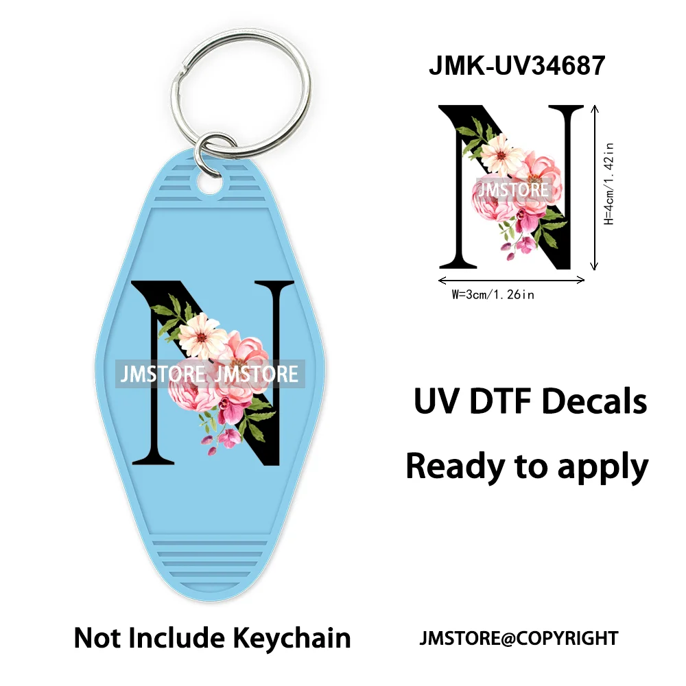 New Floral Alphabets Letters Flower Monogram Good Quality WaterProof UV DTF Stickers For Motel Hotel Keychain