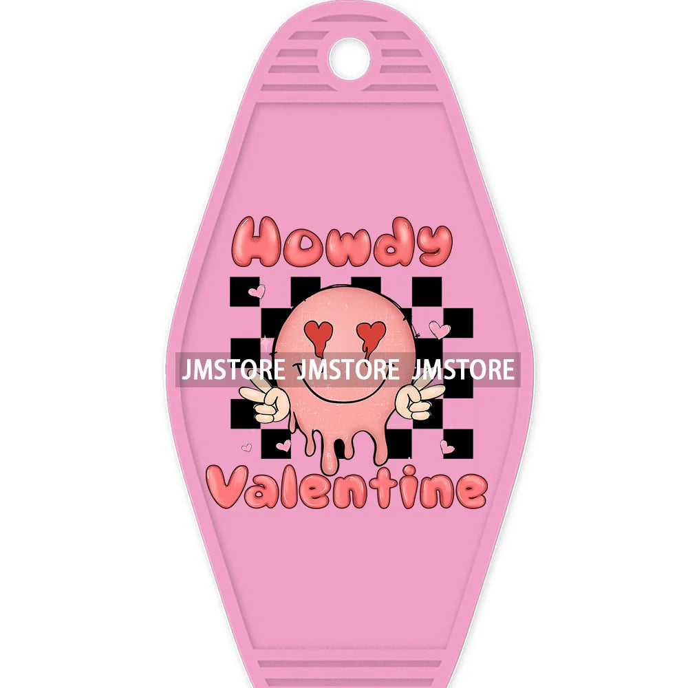 Pink Cowgirl Valentine's Day Candy Hearts High Quality WaterProof UV DTF Sticker For Motel Hotel Keychain Leopard Love Vibes