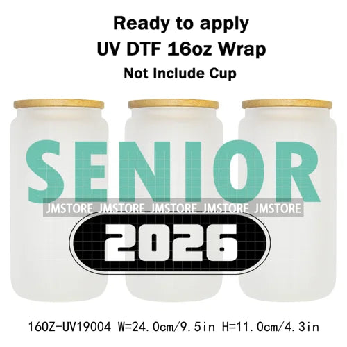 Class Of 2026 Senior Graduation Cap UV DTF Stickers Ready To Apply Cup Wrap Durable Custom Prints DIY Craft For Libbey Can Glass
