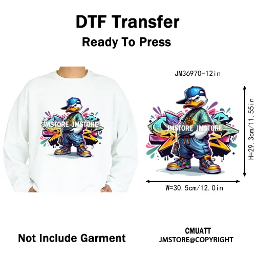 12in Cool Urban Trap Style King Animal Rich Ducks With Gold Chain Iron on DTF Heat Transfer Sticker Ready to Press for Clothing