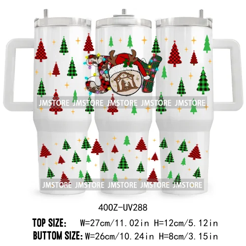 Tis The Season Christmas Tree Candy Cane UV DTF Tumbler Wrap Transfer Stickers Custom Label 40OZ Wraps Jesus Christian Christmas