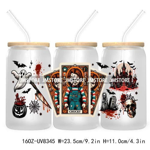 Ghostface Halloween Characters Tarot Card UV DTF Wraps Transfer Stickers Custom Labels Waterproof Logo For 16OZ  Libbey Cup Can