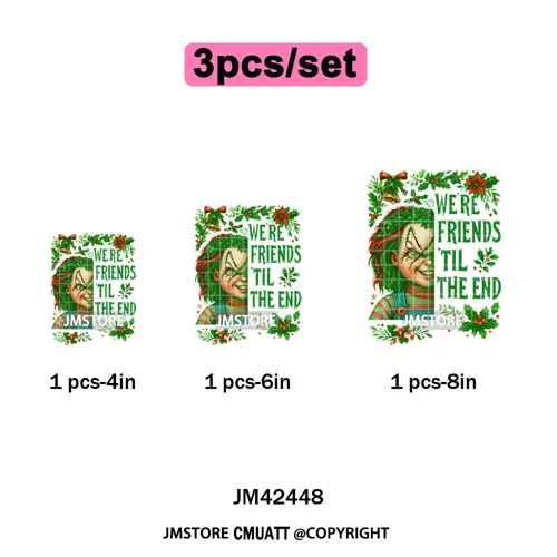 Funny Brushstroke Bubble Cartoon Christmas Killer Movie Xmas Iron on DTF Washable Transfers Stickers Ready to Press for Textiles