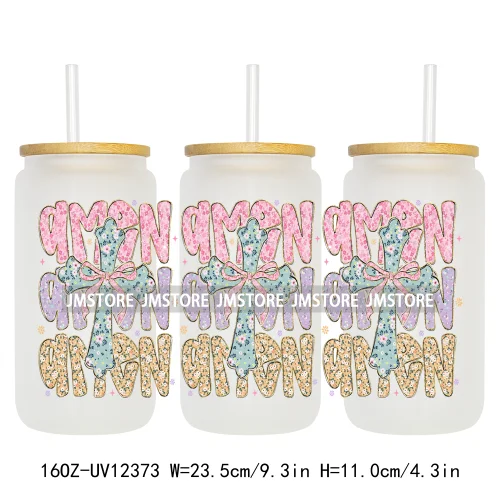 Glitter Coquette Peeps Easter Bunny Rabbit UV DTF Sticker For 16OZ Libbey Glass Cup Can Wrap Transfer Stickers Custom Labels