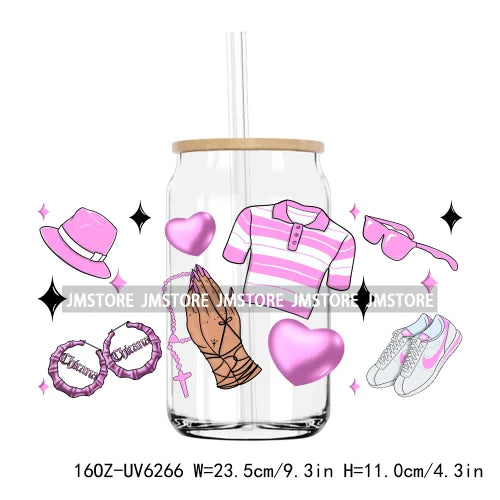 Summer Lovin Pink Ladies Movie 16OZ UV DTF Cup Wrap Transfers Stickers Custom Label Durable Waterproof Logo For Libbey Glass Can