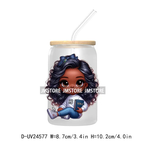 Black Chibi Girl UV DTF Transfers Stickers Decals For Libbey Cold Cups Mugs Tumbler Waterproof DIY Craft Beautiful Afro Woman