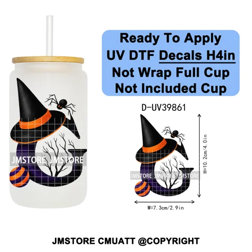 Polka Dot Pumpkin Halloween Letter Coquette UV DTF Decals Ready To Apply Waterproof Transfer Stickers For 16OZ Libbey Glass Can