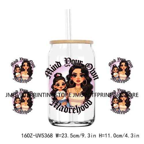 Mother's Day Daughter Son Latina Mexican Mama 16OZ UV DTF Cup Wrap Transfer Sticker Custom Waterproof Logo For Libbey Glass Can