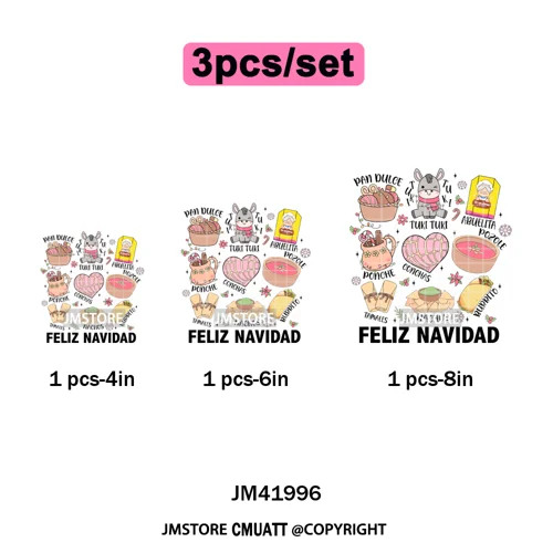 Feliz Navidad Mexican Christmas Concha Santa Latina Holiday Fiesta Iron on DTF Transfers Stickers Ready to Press for T-shirts
