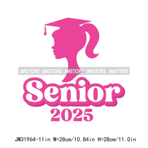 Celebrating Class Of 2025 Senior High School Proud Black Iron On DTF Heat Transfer Stickers Ready To Press For Clothing Bags