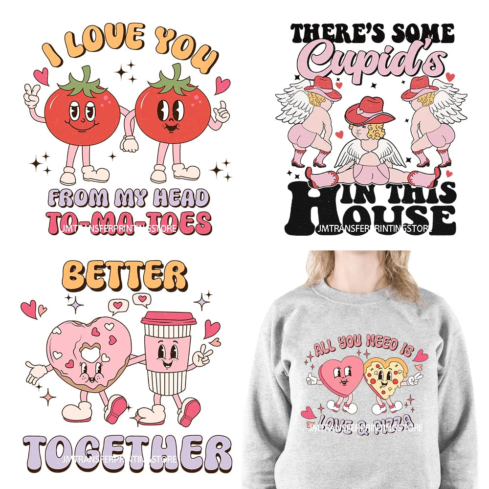 Retro Groovy Valentine Love XOXO Be Mine Better Together Decals I Love You More Than Coffee DTF Transfers Stickers For Hoodies