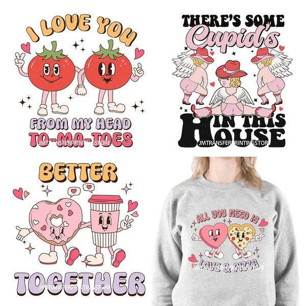 Retro Groovy Valentine Love XOXO Be Mine Better Together Decals I Love You More Than Coffee DTF Transfers Stickers For Hoodies