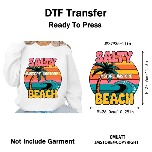 Funny Summer Quotes Sunset Palm Trees Beach Vacation Vibes Washable Iron on DTF Transfer Sticker Ready to Press for Textile Bags