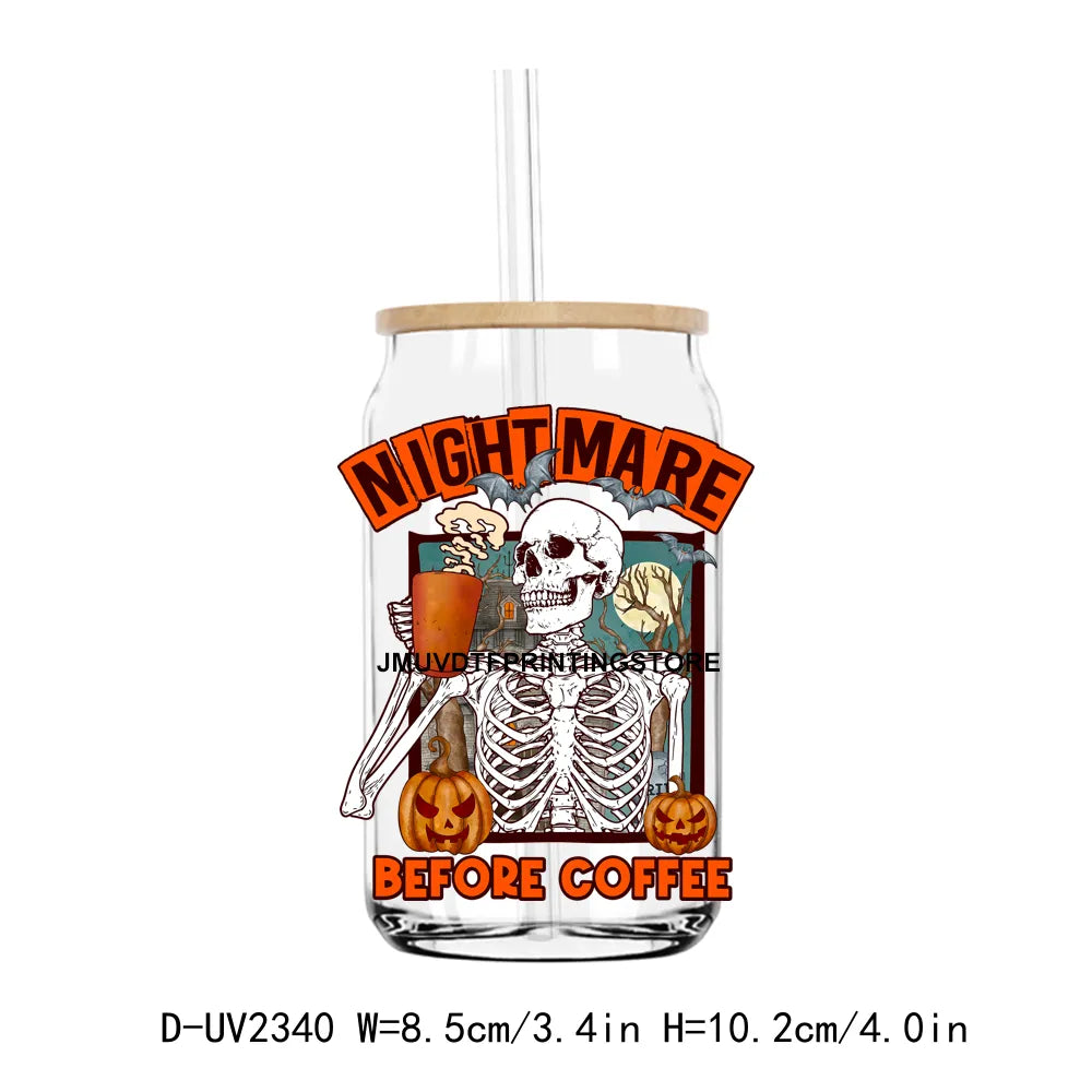 Skull Nightmare Before Coffee UV DTF Transfers Stickers Decals For Libbey Cold Cups Mugs Tumbler Waterproof DIY Craft